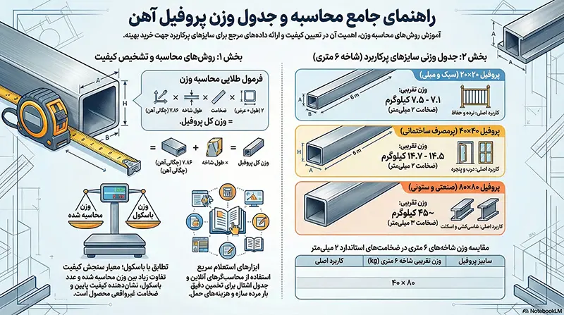 راهنمای جامع محاسبه وزن پروفیل