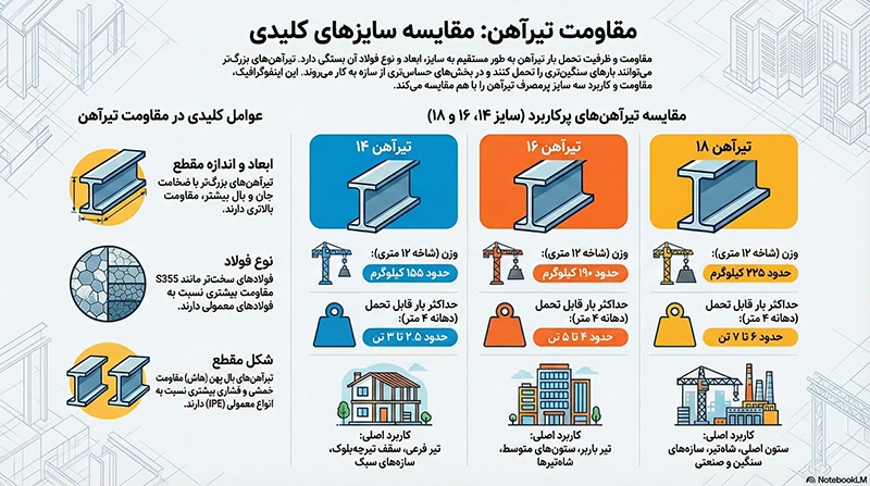 مقاومت تیرآهن سایزهای مختلف